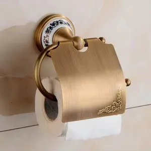 Zestaw akcesoriów łazienkowych w stylu retro ceramika i mosiądz Uchwyt na papier 1