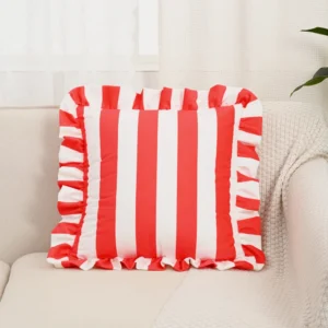 Aksamitna poszewka w paski z koronką miękka sofa sypialnia 45x45 cm Czerwony
