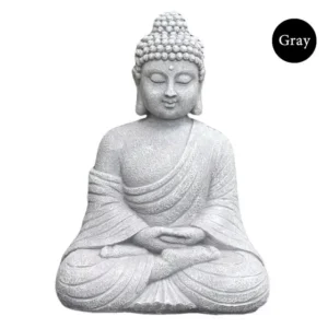 Antyczny Budda do ogrodu — rzeźba ogrodowa zen 23 cm Szary