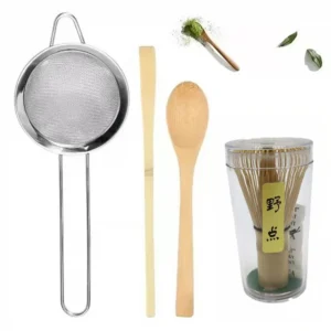 Bambusowy zestaw do matcha 4 elementy – ubijak, łyżeczka, uchwyt, szczotka Pomarańczowy