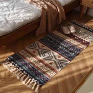 Bawełniany dywan tkany w kratę vintage bohemian do salonu Biały