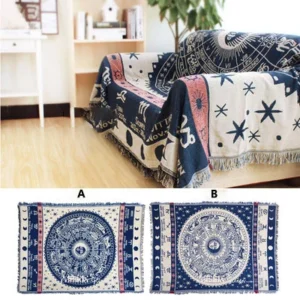 Bawełniany koc w kratę boho – retro narzuta tkana sofa i łóżko Zielony