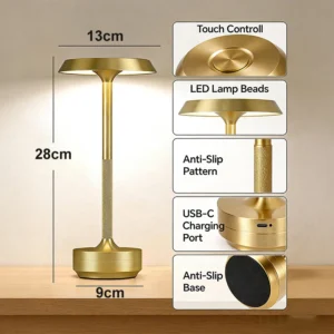 Bezprzewodowa lampa stołowa LED aluminiowa dotykowa USB złota lub czarna Beżowy