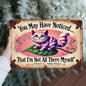 Blaszany szyld retro Cheshire Cat w stylu vintage Biały