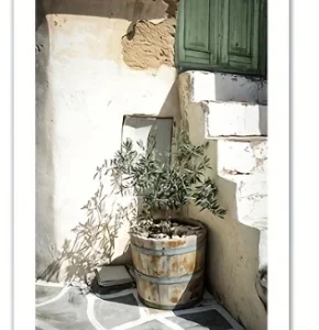 Boho Plakat Zielone Drzwi Mallorca Drzewo Oliwne Kwiaty Dekoracja Czerwony