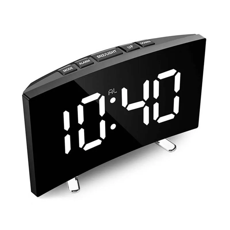 Budzik LED z lustrzanym wyświetlaczem — temperatura, data, USB Błękitny