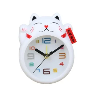 Budzik Lucky Cat kreskówkowy — mini zegar stołowy na biurko Biały