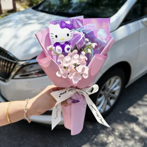 Bukiet sztucznych róż Hello Kitty, dekoracja i prezent Fioletowy