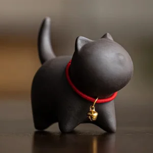 Ceramiczna figurka kota do herbaty z fioletowej gliny Jasnozielony