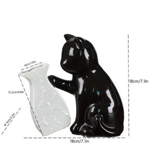Ceramiczna figurka kota wazon czarno-biały dekoracja półki i stołu Biały