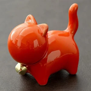 Ceramiczna figurka kota do herbaty - ozdoba na biurko Pomarańczowy