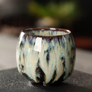 Ceramiczna filiżanka do herbaty w stylu japońskim ze wzorem z pieca Jasnożółty