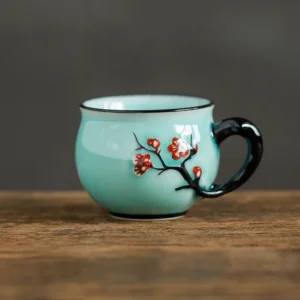 Ceramiczna filiżanka do herbaty ze wzorem śliwy chińska porcelana Jasnozielony