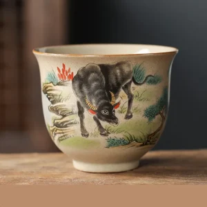 Ceramiczna filiżanka do herbaty chiński zodiak ręcznie robiona żółty