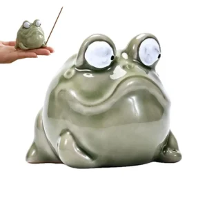 Ceramiczna kadzielnica w kształcie żabki — uchwyt na laseczki do medytacji Zielony