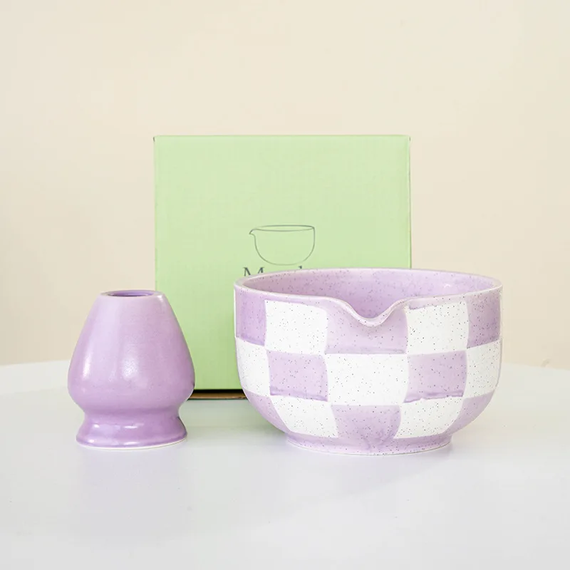 Ceramiczna miseczka do matcha w szachownicę – duża, żaroodporna Jasnozielony