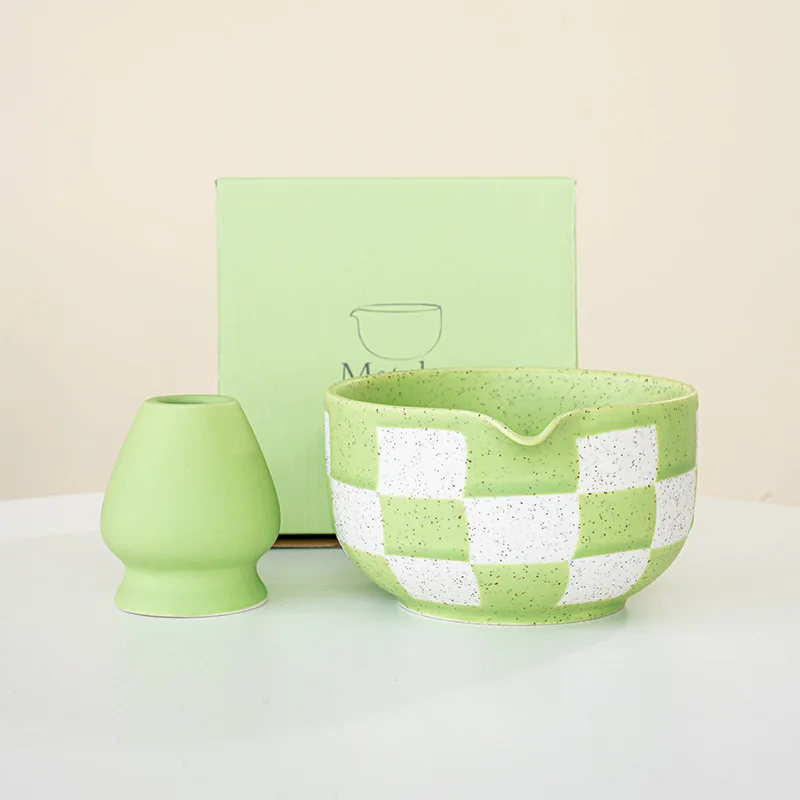 Ceramiczna miseczka do matcha w szachownicę – duża, żaroodporna Matowy