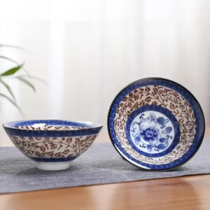 Ceramiczna miska do herbaty niebiesko-biała 70 ml w stylu chińskim Beżowy