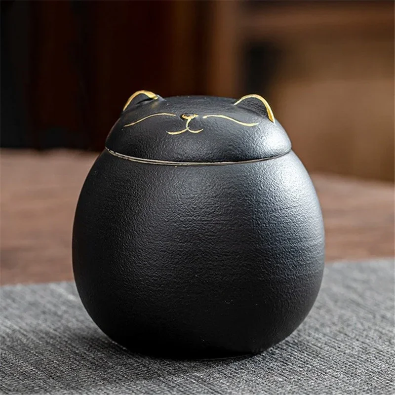 Ceramiczna puszka na herbatę Lucky Cat szczelna pojemnik kuchenny Jasnoszary
