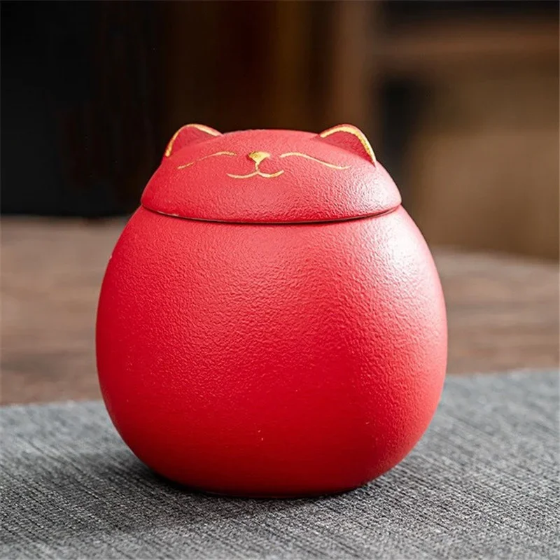 Ceramiczna puszka na herbatę Lucky Cat szczelna pojemnik kuchenny Jasnożółty