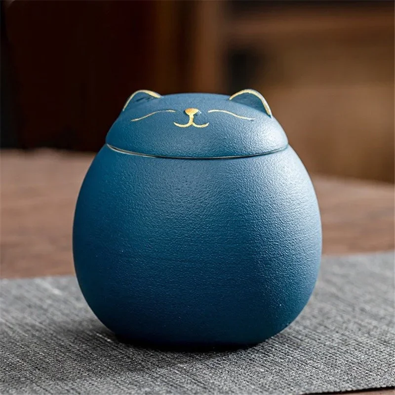 Ceramiczna puszka na herbatę Lucky Cat szczelna pojemnik kuchenny śliwka