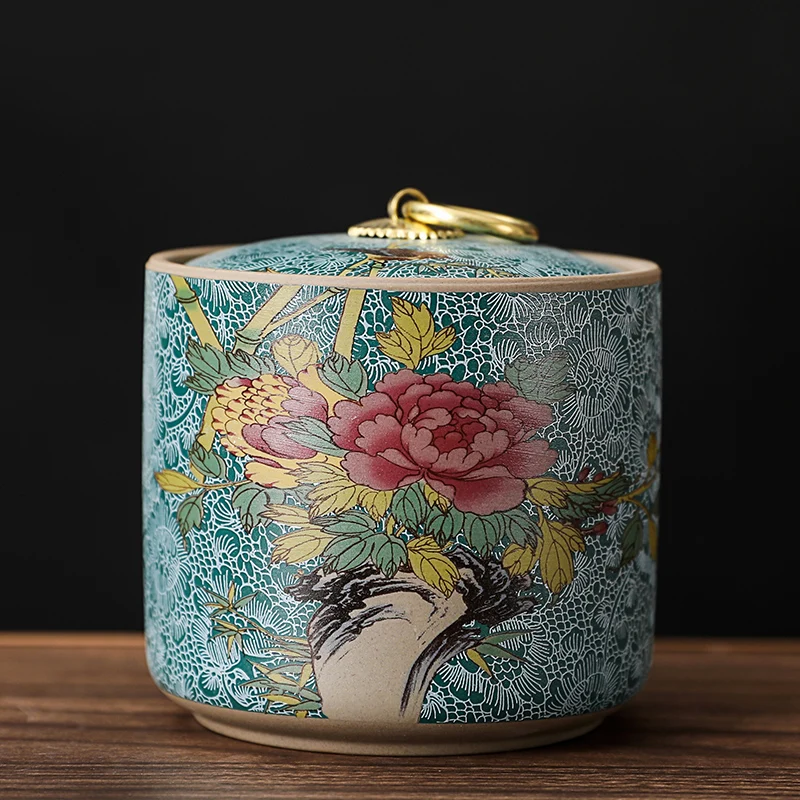 Ceramiczna puszka na herbatę z pokrywką w stylu retro chińskim Armijna zieleń