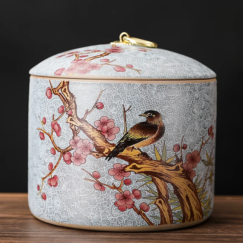Ceramiczna puszka na herbatę z pokrywką w stylu retro chińskim Beżowy
