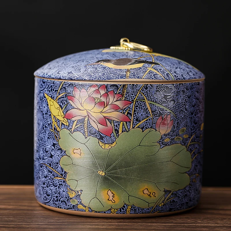 Ceramiczna puszka na herbatę z pokrywką w stylu retro chińskim Brązowy
