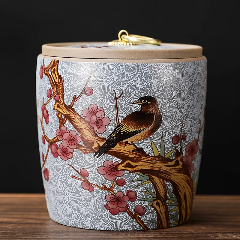 Ceramiczna puszka na herbatę z pokrywką w stylu retro chińskim Burgundia