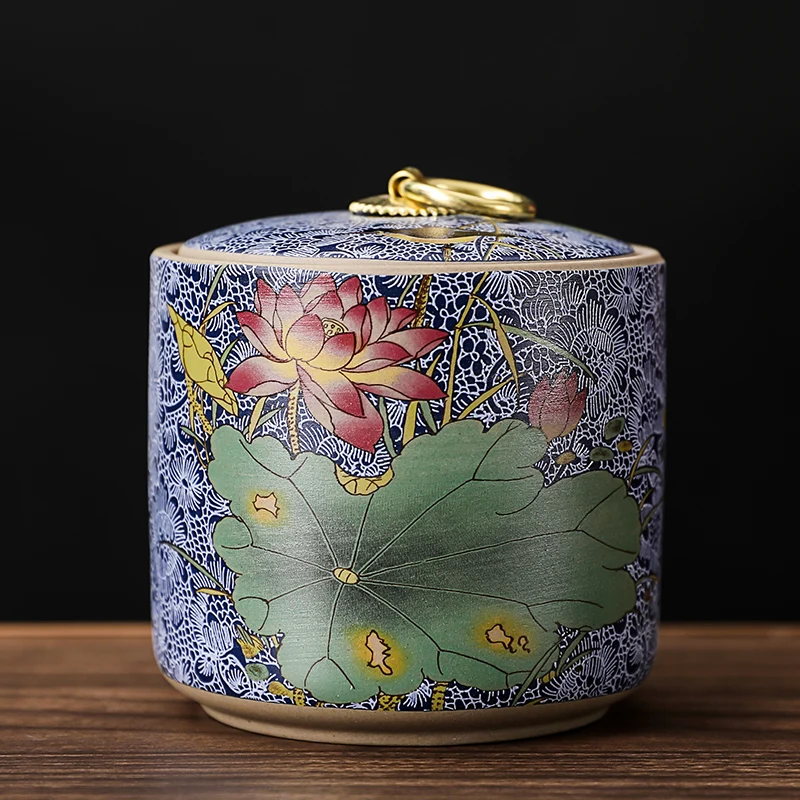 Ceramiczna puszka na herbatę z pokrywką w stylu retro chińskim Ciemnoszary
