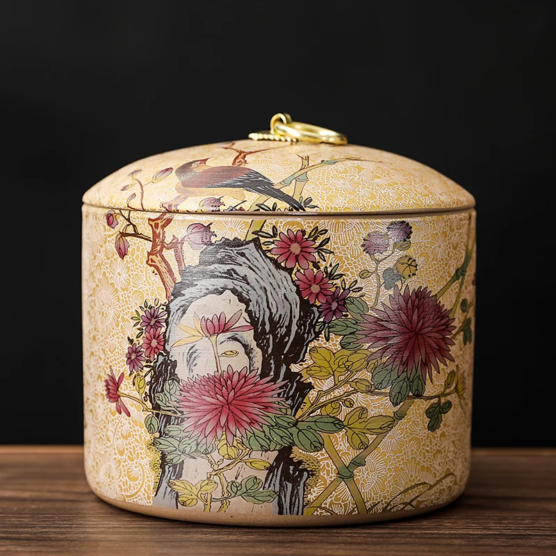 Ceramiczna puszka na herbatę z pokrywką w stylu retro chińskim Jasny