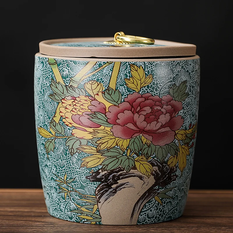 Ceramiczna puszka na herbatę z pokrywką w stylu retro chińskim Kolba