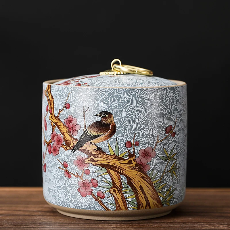 Ceramiczna puszka na herbatę z pokrywką w stylu retro chińskim Pomarańczowy