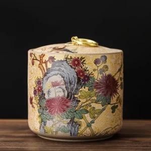 Ceramiczna puszka na herbatę z pokrywką w stylu retro chińskim śliwka