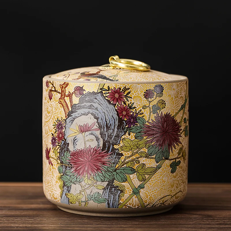 Ceramiczna puszka na herbatę z pokrywką w stylu retro chińskim śliwka
