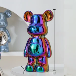 Ceramiczna statuetka misia – estetyczna figurka niedźwiedzia do wystroju pokoju Wielokolorowy