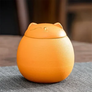 Ceramiczny słoik na herbatę 230 ml z motywem kota żółty
