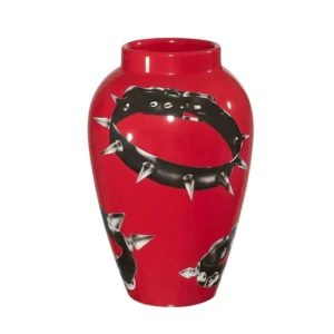 Ceramiczny wazon artystyczny z ozdobną kołnierzową oblamówką Biały