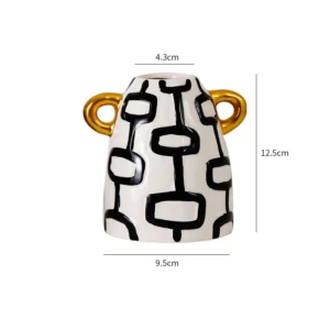 Ceramiczny wazon w czarno-białe paski do kwiatów sztucznych żółty