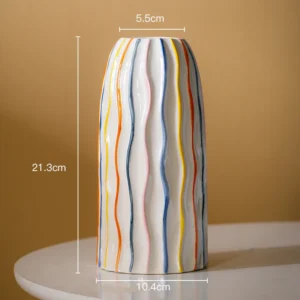 Ceramiczny wazon w kolorowe pasy do trawy pampasowej Czerwony