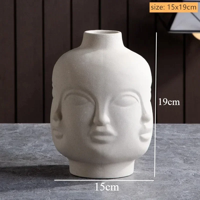 Ceramiczny wazon rzeźbiony w kształcie twarzy człowieka Granatowy