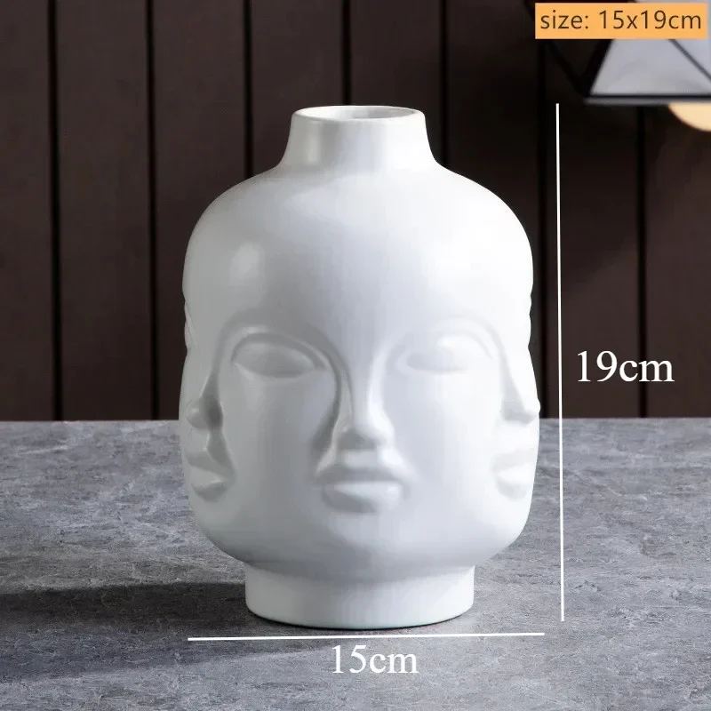 Ceramiczny wazon rzeźbiony w kształcie twarzy człowieka Niebieski