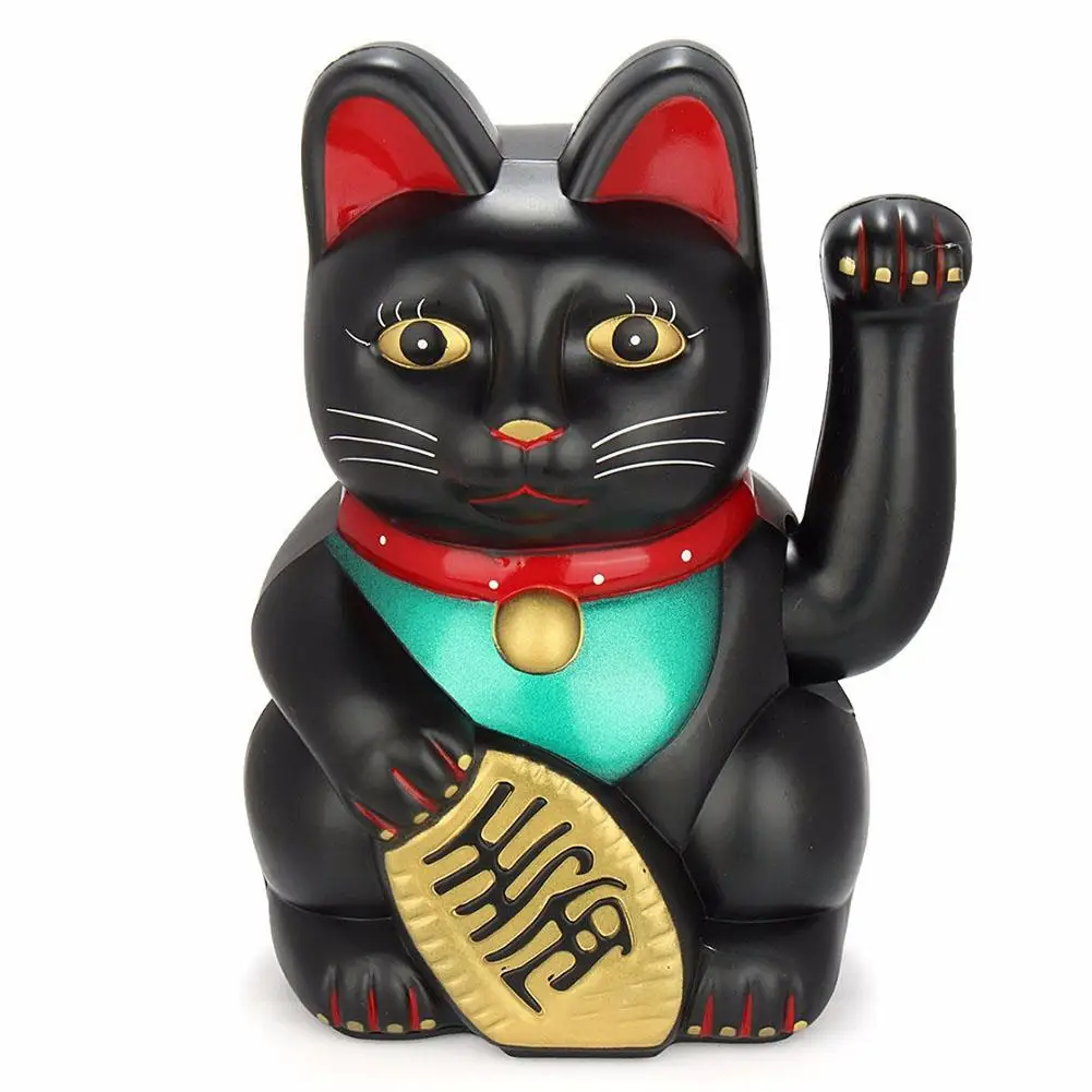 Chiński kot na szczęście – machająca figurka maneki neko Czarny