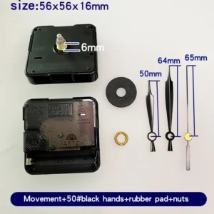 Cichy mechanizm zegara ściennego 6168S z osią 6 mm i 9 mm Czarny