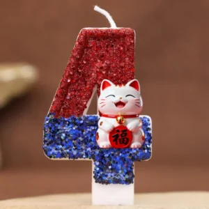 Cyfrowe świeczki urodzinowe Lucky Cat do tortu 0–9 Wielokolorowy