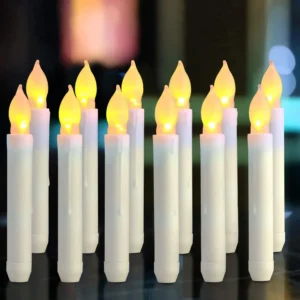 Długie świece LED 17,5 cm na baterię bez ognia — zestaw 3 do 24 szt. Jasnozielony