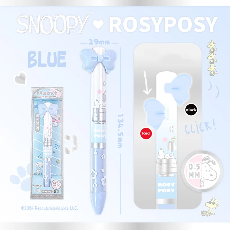 Długopisy żelowe dwukolorowe z kokardką 2 szt. — kawaii Niebieski