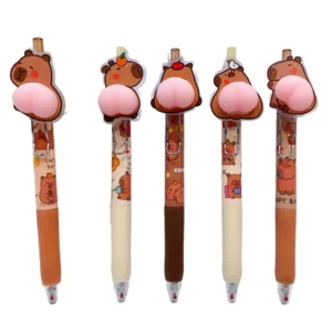 Długopisy żelowe Kapibara 0,5 mm – śmieszny design pupy, zestaw kawaii Biały