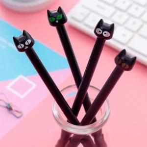 Długopisy żelowe kawaii z kotem 0,5 mm, 4 szt. Czarny