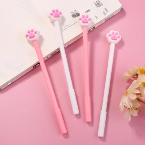 Zestaw 20 długopisów żelowych kawaii z motywami kota i gwiazd żółty